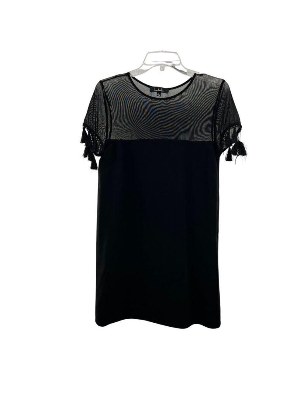 Lulus Women's Mini Dress Mesh Neck Short Sleeve Tassels Black Size Small
